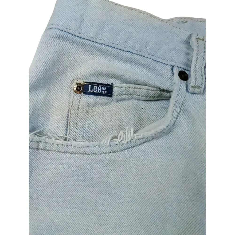 Lee VTG Jean Shorts Mens 32 Light Wash Distressed Y2K Made in USA Jorts Baggy
